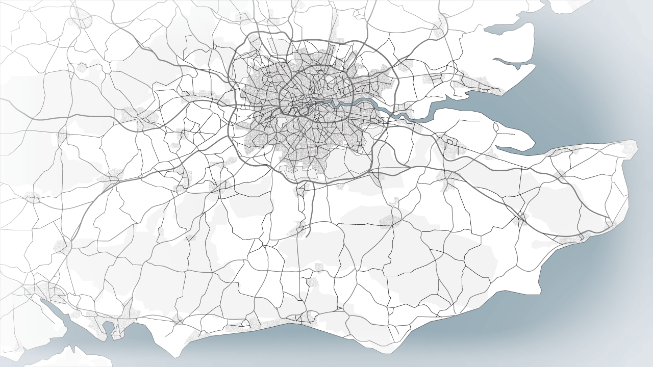 This is a map depicting South East of the UK, around London. This map is used to show where all of our previous projects are located.